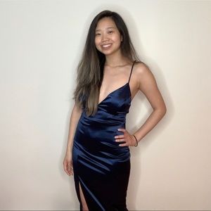 navy blue satin cocktail lace up dress